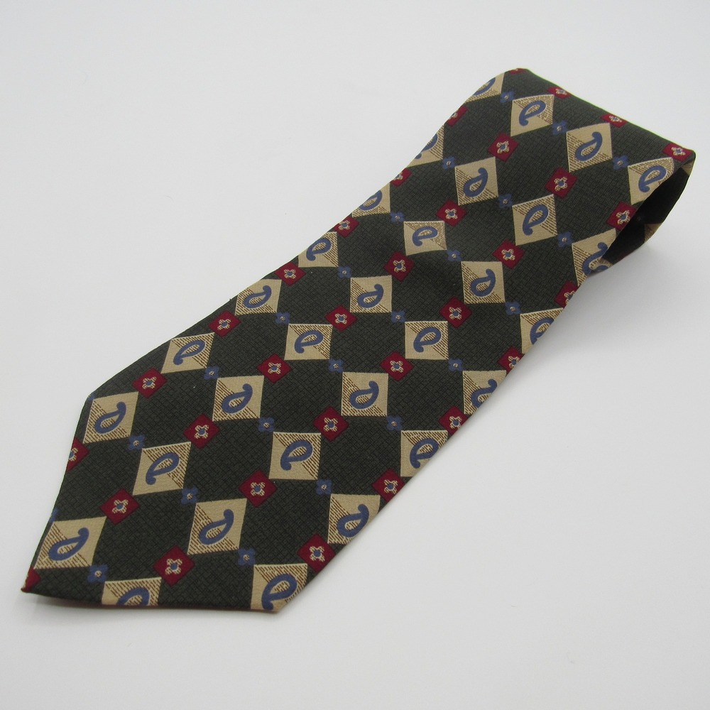 Chaps Necktie Mens OS Green Silk Paisley Diamond Geometric USA Made